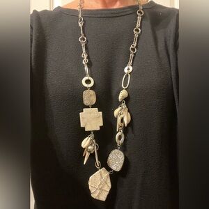 Necklace - Long Uniqie stone & mixed metals